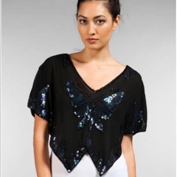 Free People Tops - Vintage Free People Black Sequin Blouse